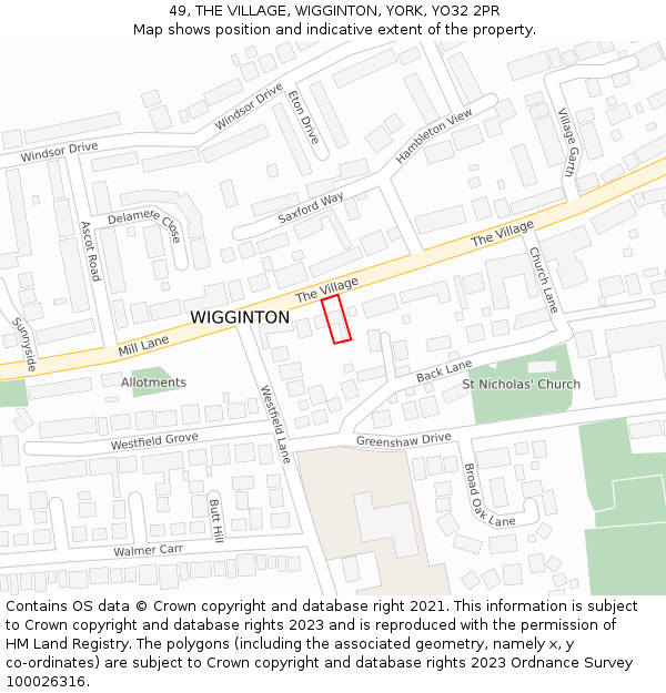 49, THE VILLAGE, WIGGINTON, YORK, YO32 2PR: Location map and indicative extent of plot