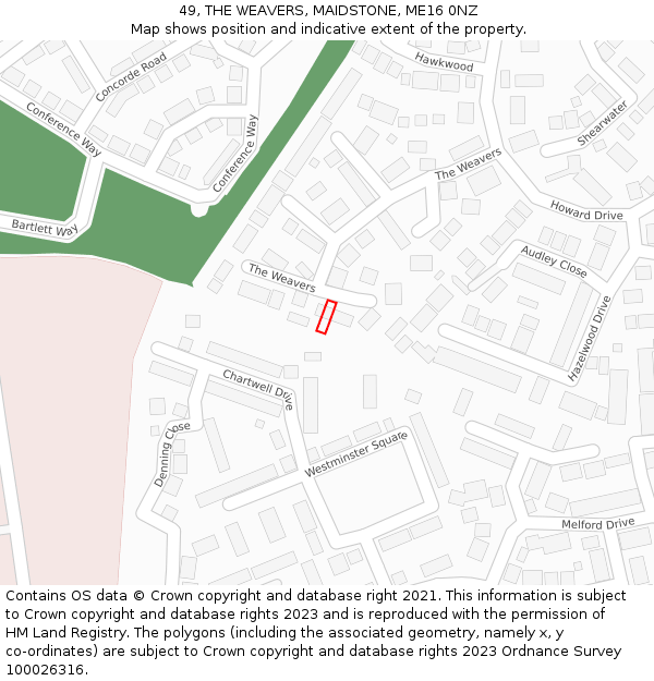 49, THE WEAVERS, MAIDSTONE, ME16 0NZ: Location map and indicative extent of plot