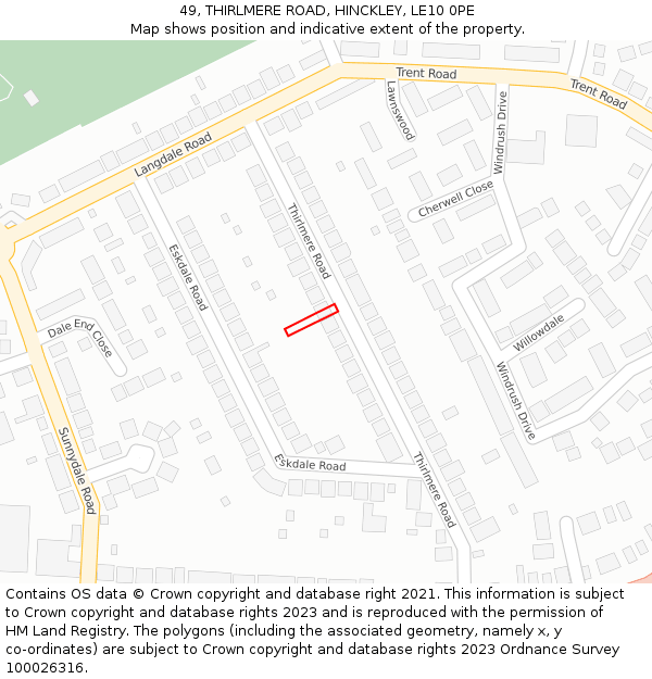 49, THIRLMERE ROAD, HINCKLEY, LE10 0PE: Location map and indicative extent of plot