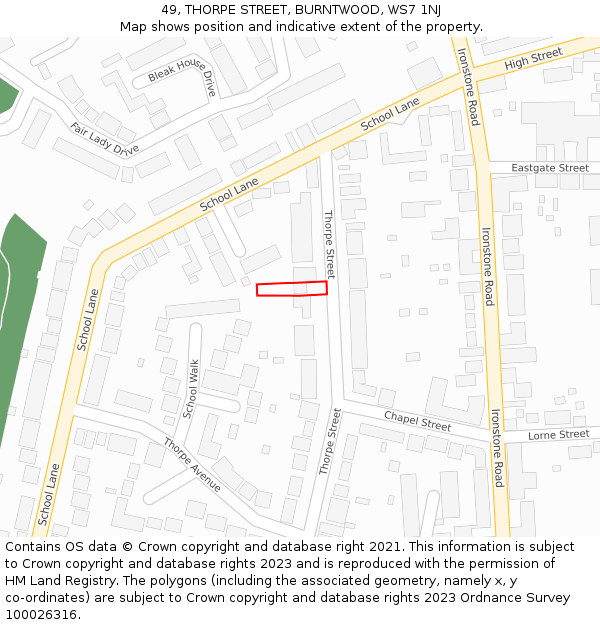 49, THORPE STREET, BURNTWOOD, WS7 1NJ: Location map and indicative extent of plot