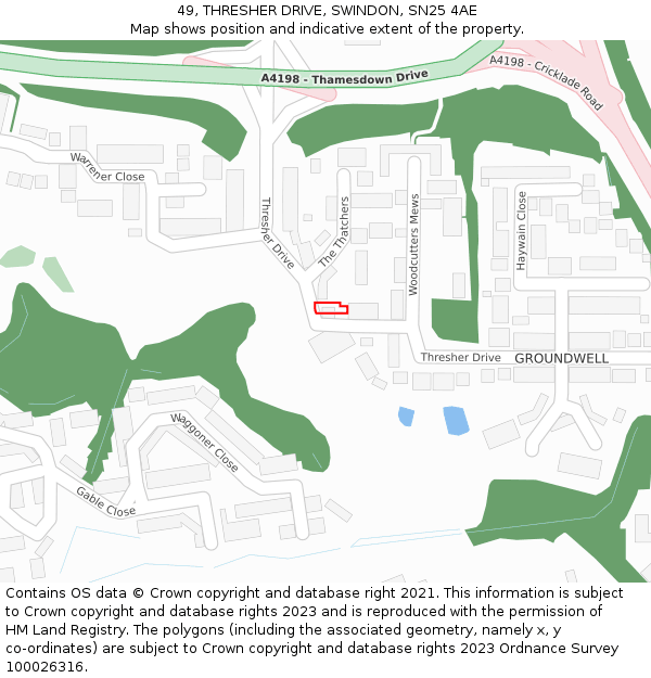 49, THRESHER DRIVE, SWINDON, SN25 4AE: Location map and indicative extent of plot