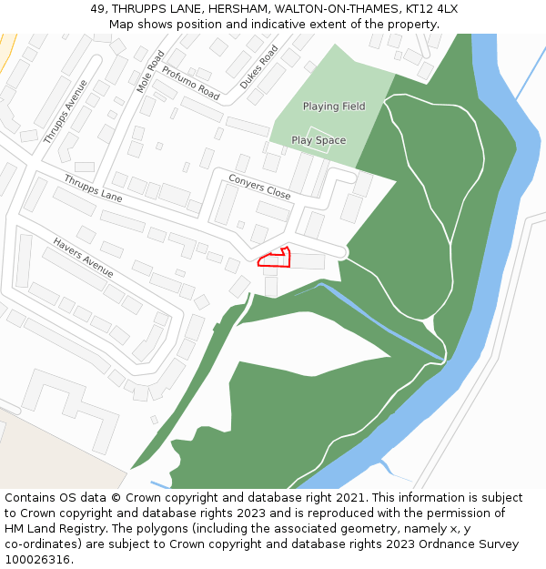 49, THRUPPS LANE, HERSHAM, WALTON-ON-THAMES, KT12 4LX: Location map and indicative extent of plot