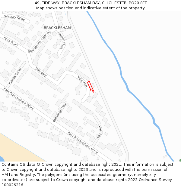 49, TIDE WAY, BRACKLESHAM BAY, CHICHESTER, PO20 8FE: Location map and indicative extent of plot