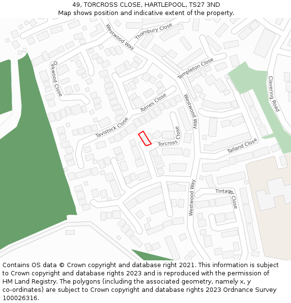 49, TORCROSS CLOSE, HARTLEPOOL, TS27 3ND: Location map and indicative extent of plot
