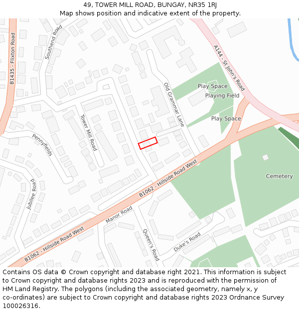 49, TOWER MILL ROAD, BUNGAY, NR35 1RJ: Location map and indicative extent of plot