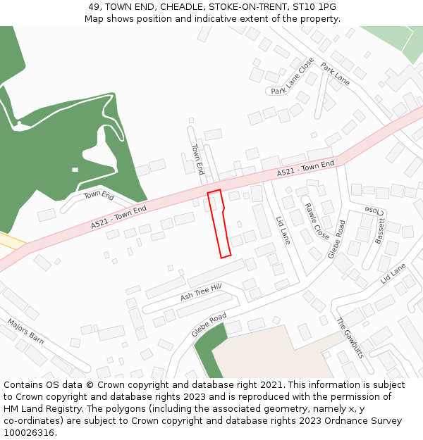 49, TOWN END, CHEADLE, STOKE-ON-TRENT, ST10 1PG: Location map and indicative extent of plot