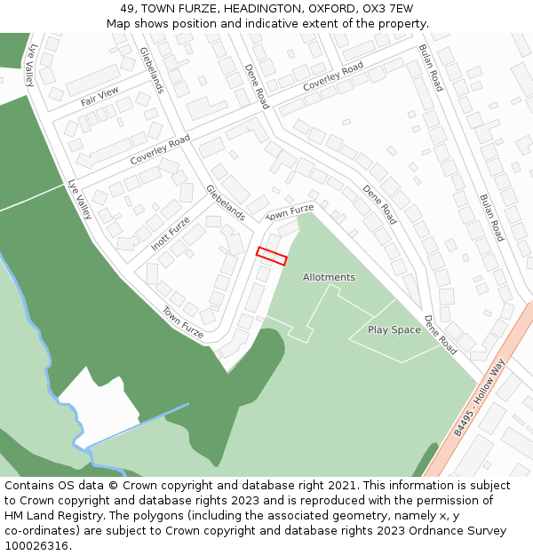 49, TOWN FURZE, HEADINGTON, OXFORD, OX3 7EW: Location map and indicative extent of plot