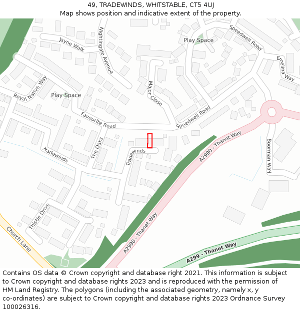 49, TRADEWINDS, WHITSTABLE, CT5 4UJ: Location map and indicative extent of plot