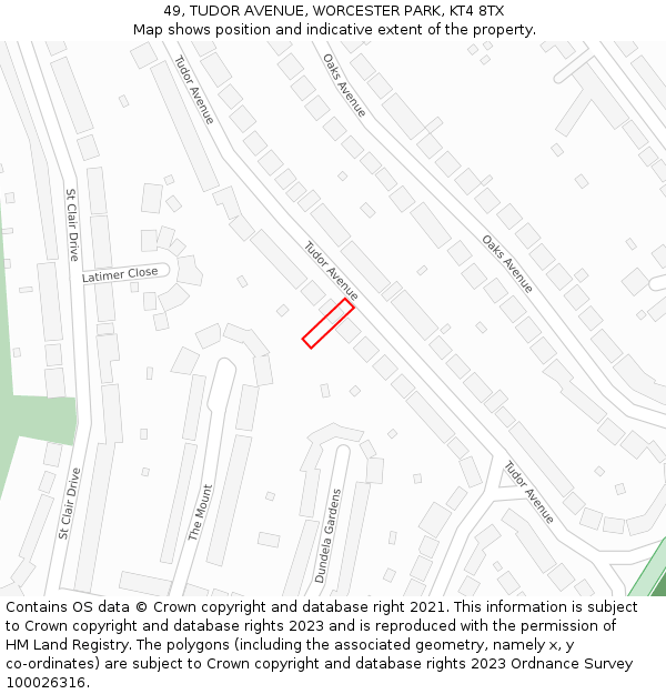 49, TUDOR AVENUE, WORCESTER PARK, KT4 8TX: Location map and indicative extent of plot