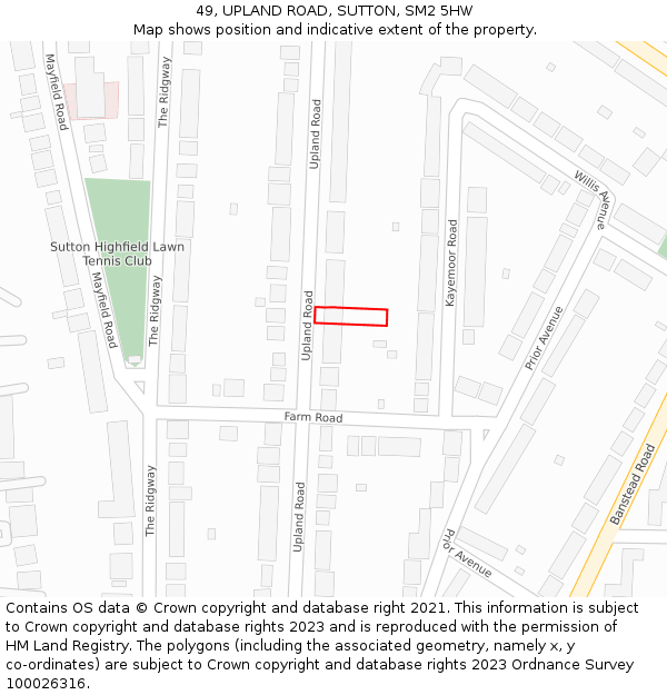 49, UPLAND ROAD, SUTTON, SM2 5HW: Location map and indicative extent of plot