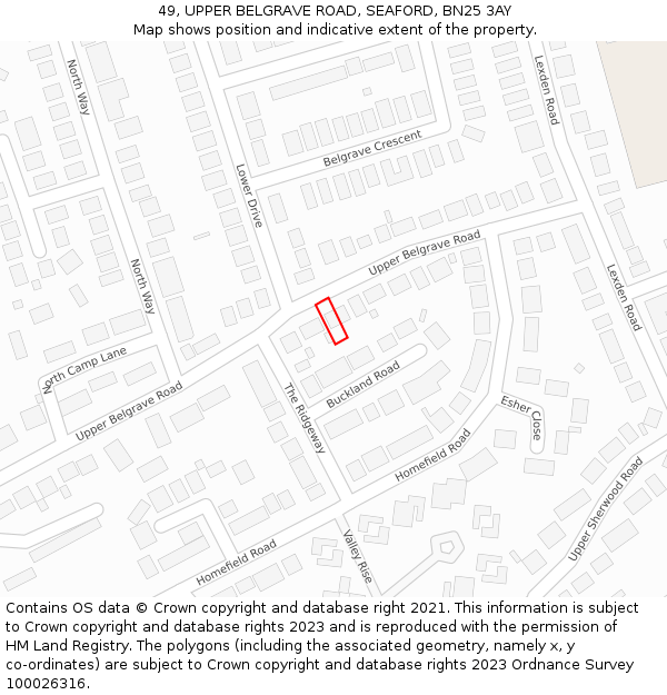 49, UPPER BELGRAVE ROAD, SEAFORD, BN25 3AY: Location map and indicative extent of plot