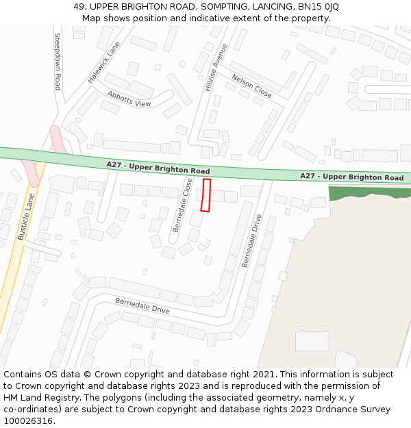 49, UPPER BRIGHTON ROAD, SOMPTING, LANCING, BN15 0JQ: Location map and indicative extent of plot