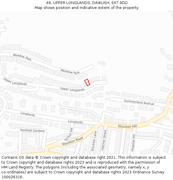 49, UPPER LONGLANDS, DAWLISH, EX7 9DD: Location map and indicative extent of plot