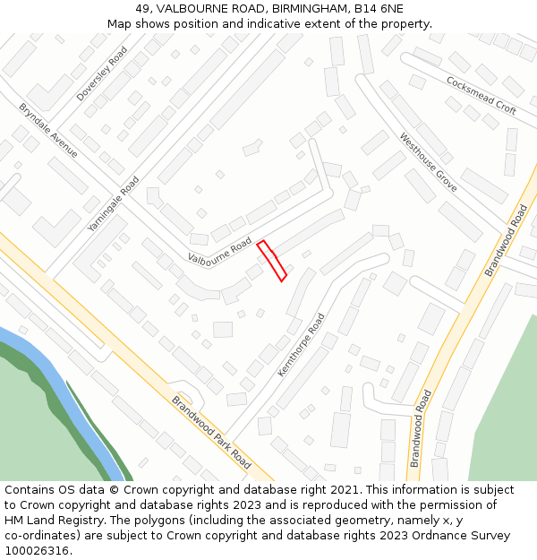 49, VALBOURNE ROAD, BIRMINGHAM, B14 6NE: Location map and indicative extent of plot