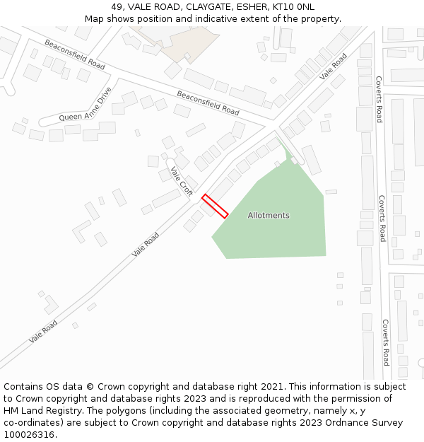 49, VALE ROAD, CLAYGATE, ESHER, KT10 0NL: Location map and indicative extent of plot