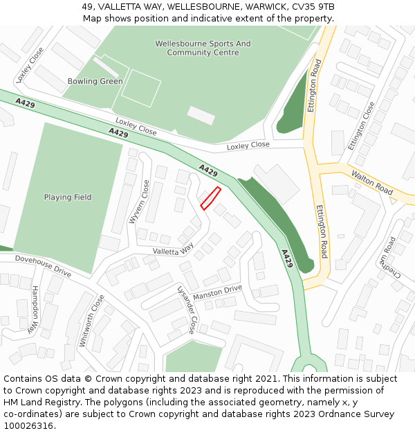 49, VALLETTA WAY, WELLESBOURNE, WARWICK, CV35 9TB: Location map and indicative extent of plot