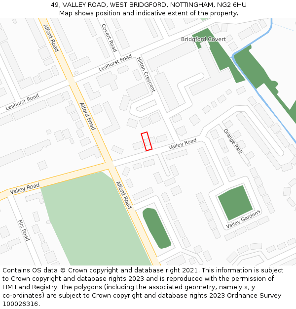 49, VALLEY ROAD, WEST BRIDGFORD, NOTTINGHAM, NG2 6HU: Location map and indicative extent of plot