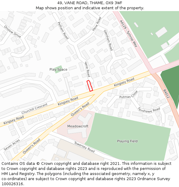 49, VANE ROAD, THAME, OX9 3WF: Location map and indicative extent of plot