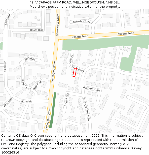 49, VICARAGE FARM ROAD, WELLINGBOROUGH, NN8 5EU: Location map and indicative extent of plot