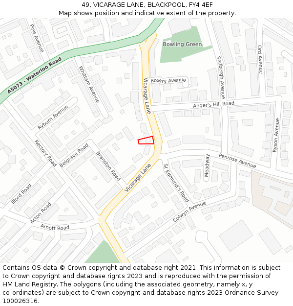 49, VICARAGE LANE, BLACKPOOL, FY4 4EF: Location map and indicative extent of plot