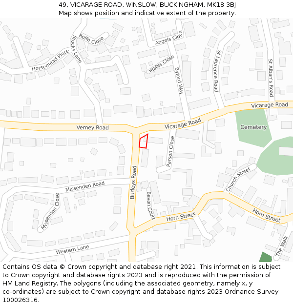 49, VICARAGE ROAD, WINSLOW, BUCKINGHAM, MK18 3BJ: Location map and indicative extent of plot