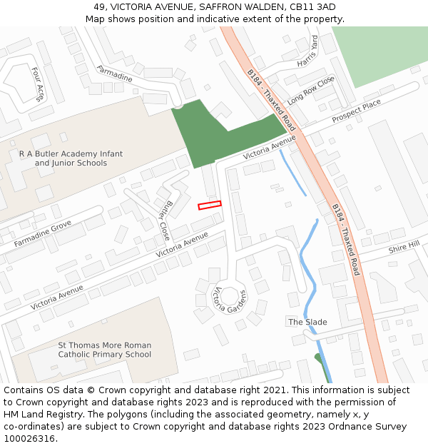49, VICTORIA AVENUE, SAFFRON WALDEN, CB11 3AD: Location map and indicative extent of plot