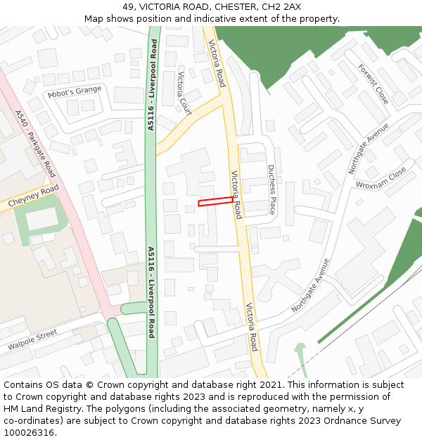 49, VICTORIA ROAD, CHESTER, CH2 2AX: Location map and indicative extent of plot