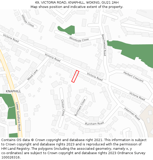 49, VICTORIA ROAD, KNAPHILL, WOKING, GU21 2AH: Location map and indicative extent of plot