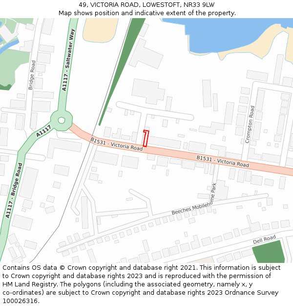 49, VICTORIA ROAD, LOWESTOFT, NR33 9LW: Location map and indicative extent of plot