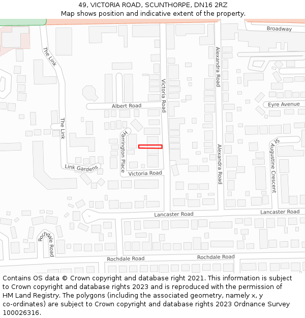 49, VICTORIA ROAD, SCUNTHORPE, DN16 2RZ: Location map and indicative extent of plot