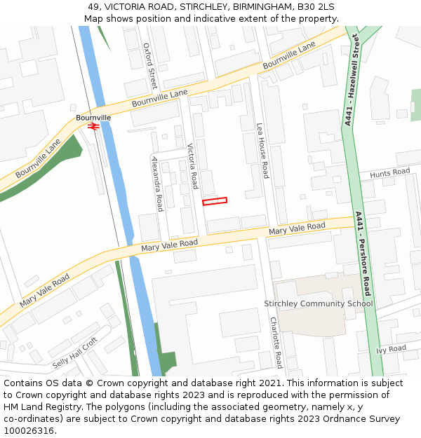 49, VICTORIA ROAD, STIRCHLEY, BIRMINGHAM, B30 2LS: Location map and indicative extent of plot