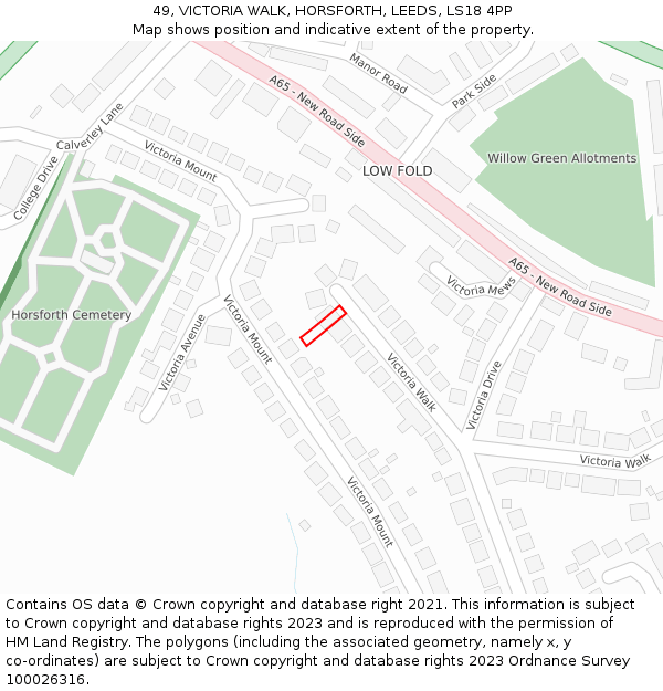 49, VICTORIA WALK, HORSFORTH, LEEDS, LS18 4PP: Location map and indicative extent of plot