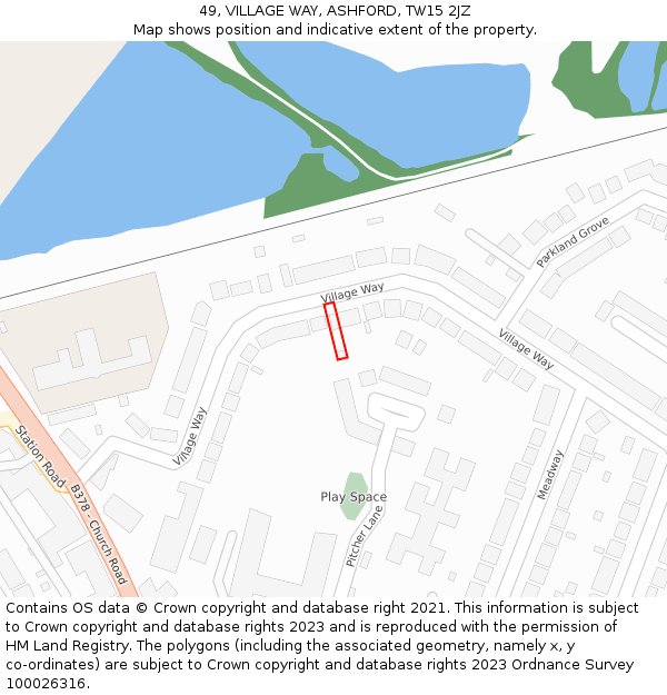 49, VILLAGE WAY, ASHFORD, TW15 2JZ: Location map and indicative extent of plot