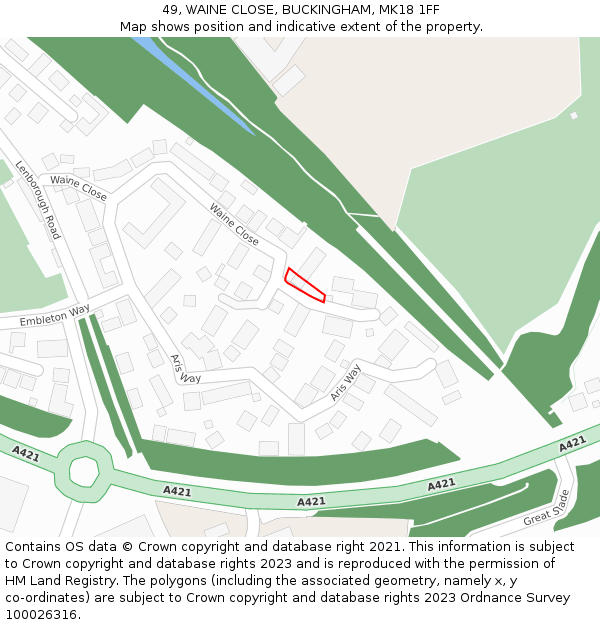 49, WAINE CLOSE, BUCKINGHAM, MK18 1FF: Location map and indicative extent of plot