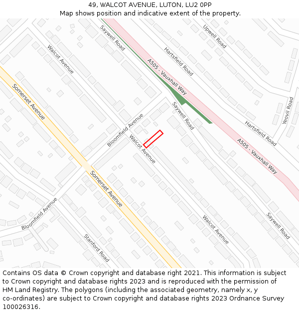 49, WALCOT AVENUE, LUTON, LU2 0PP: Location map and indicative extent of plot
