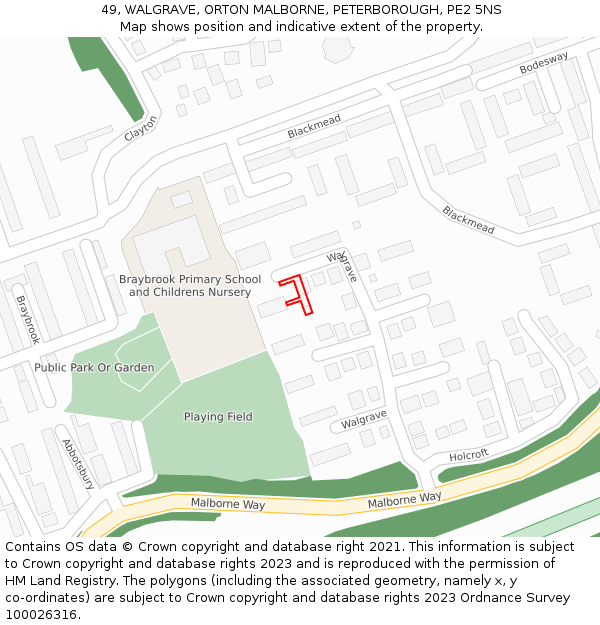 49, WALGRAVE, ORTON MALBORNE, PETERBOROUGH, PE2 5NS: Location map and indicative extent of plot