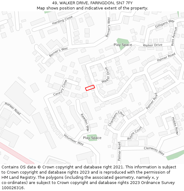 49, WALKER DRIVE, FARINGDON, SN7 7FY: Location map and indicative extent of plot