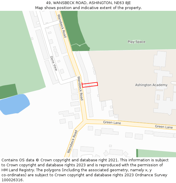 49, WANSBECK ROAD, ASHINGTON, NE63 8JE: Location map and indicative extent of plot