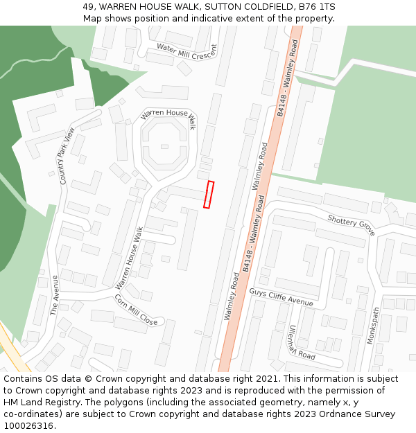 49, WARREN HOUSE WALK, SUTTON COLDFIELD, B76 1TS: Location map and indicative extent of plot