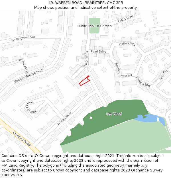 49, WARREN ROAD, BRAINTREE, CM7 3PB: Location map and indicative extent of plot