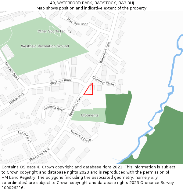 49, WATERFORD PARK, RADSTOCK, BA3 3UJ: Location map and indicative extent of plot