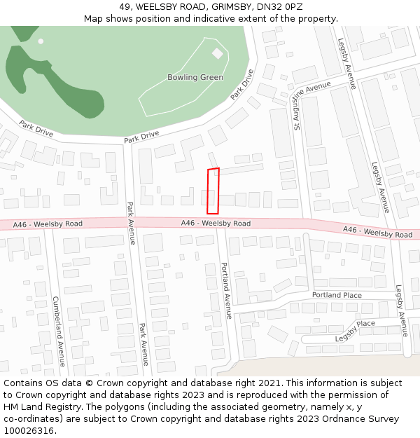 49, WEELSBY ROAD, GRIMSBY, DN32 0PZ: Location map and indicative extent of plot