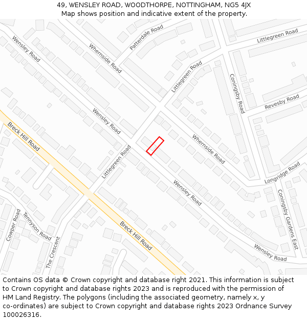 49, WENSLEY ROAD, WOODTHORPE, NOTTINGHAM, NG5 4JX: Location map and indicative extent of plot