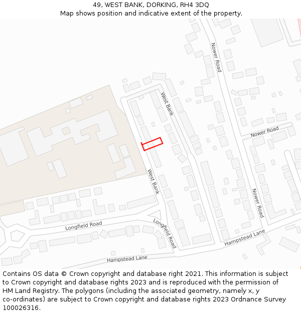 49, WEST BANK, DORKING, RH4 3DQ: Location map and indicative extent of plot