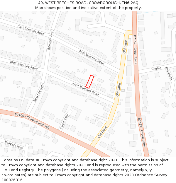 49, WEST BEECHES ROAD, CROWBOROUGH, TN6 2AQ: Location map and indicative extent of plot