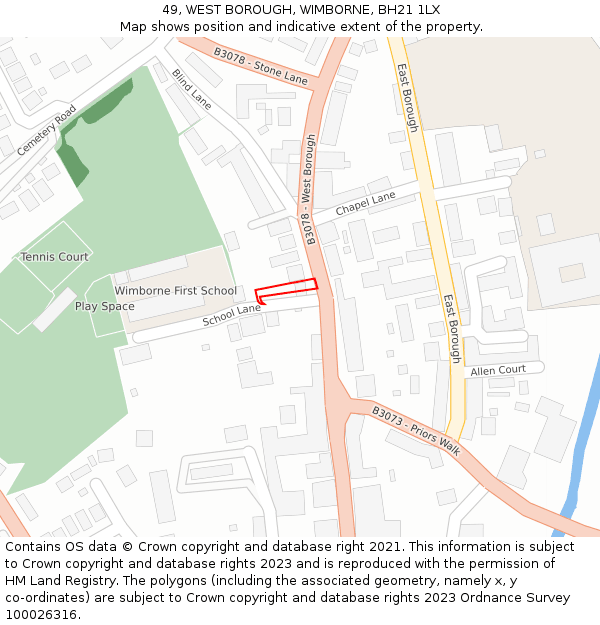 49, WEST BOROUGH, WIMBORNE, BH21 1LX: Location map and indicative extent of plot
