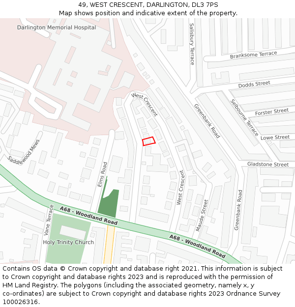 49, WEST CRESCENT, DARLINGTON, DL3 7PS: Location map and indicative extent of plot