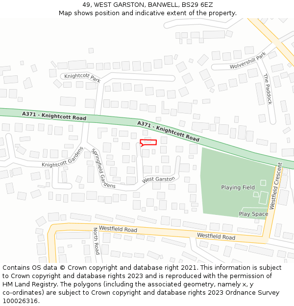 49, WEST GARSTON, BANWELL, BS29 6EZ: Location map and indicative extent of plot