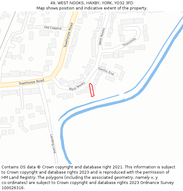 49, WEST NOOKS, HAXBY, YORK, YO32 3FD: Location map and indicative extent of plot