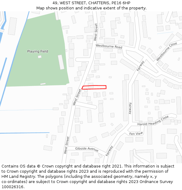 49, WEST STREET, CHATTERIS, PE16 6HP: Location map and indicative extent of plot